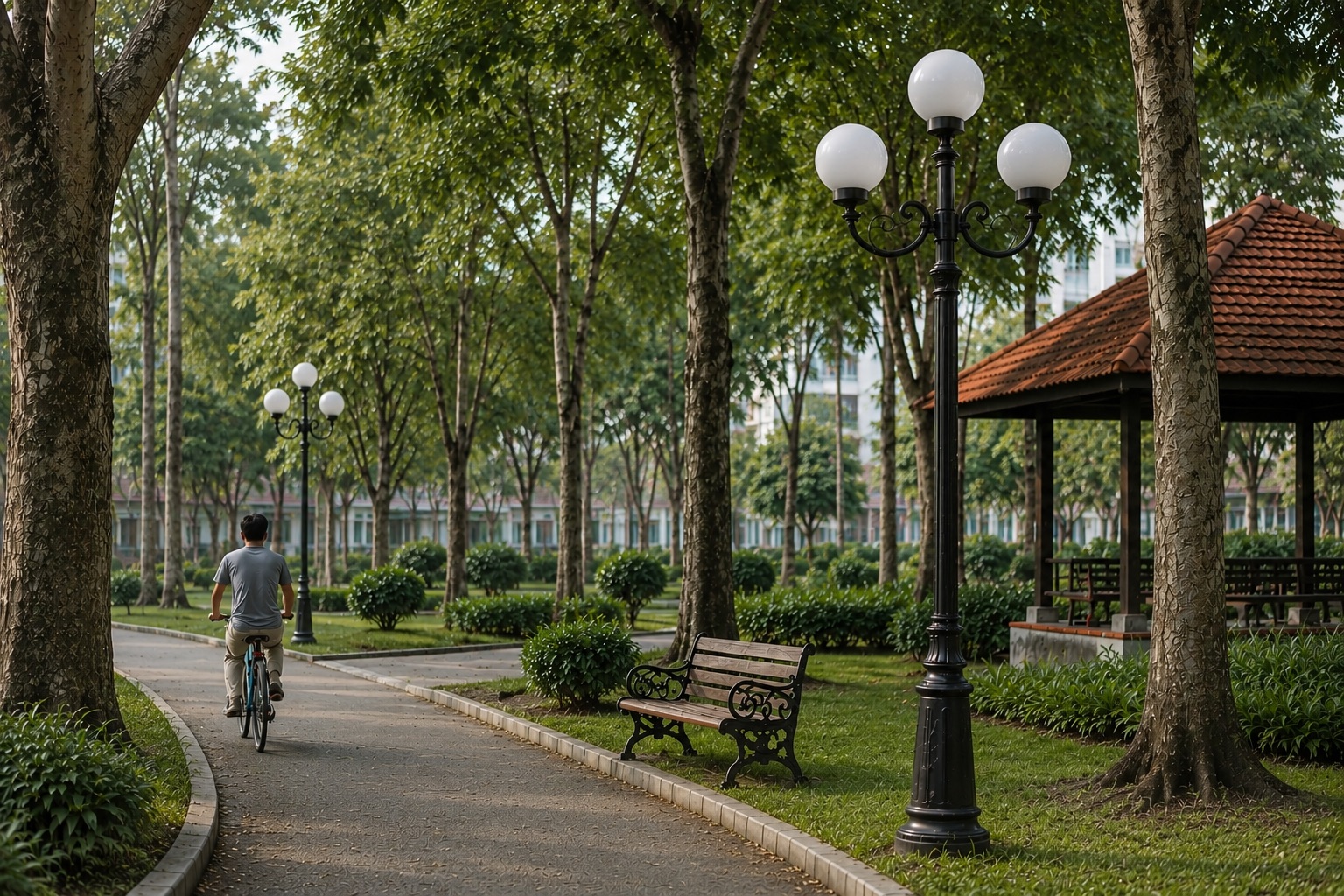 Đèn công viên chiếu sáng đường dạo, đảm bảo an toàn cho người đi bộ
