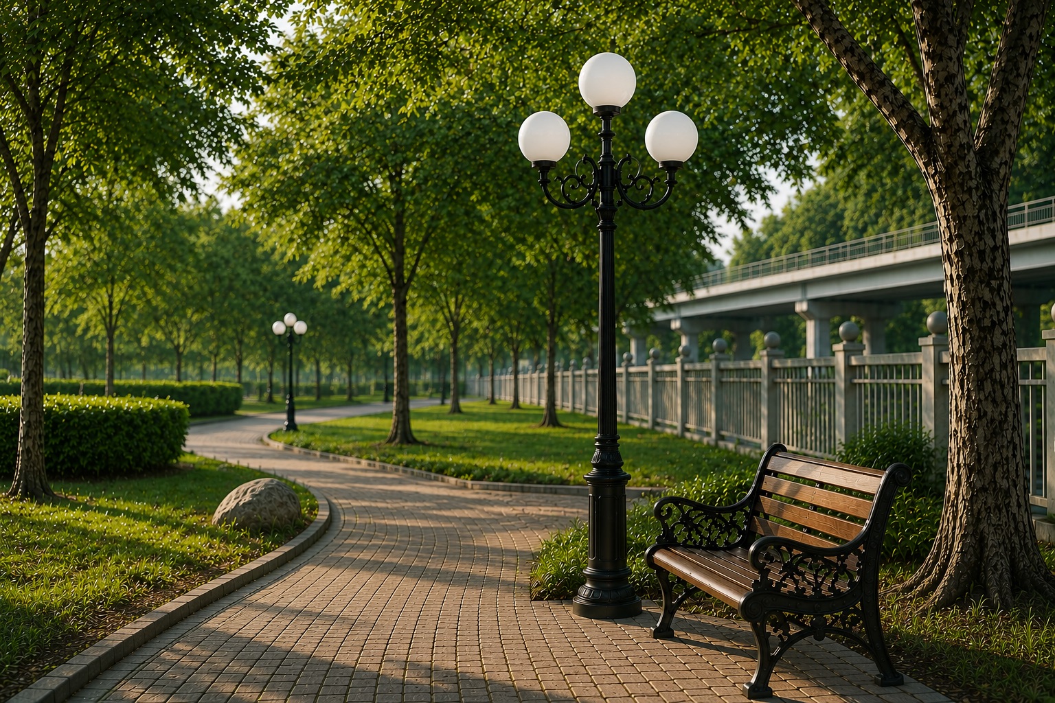 Đèn công viên nhiều tay dọc đường dạo trong khu đô thị